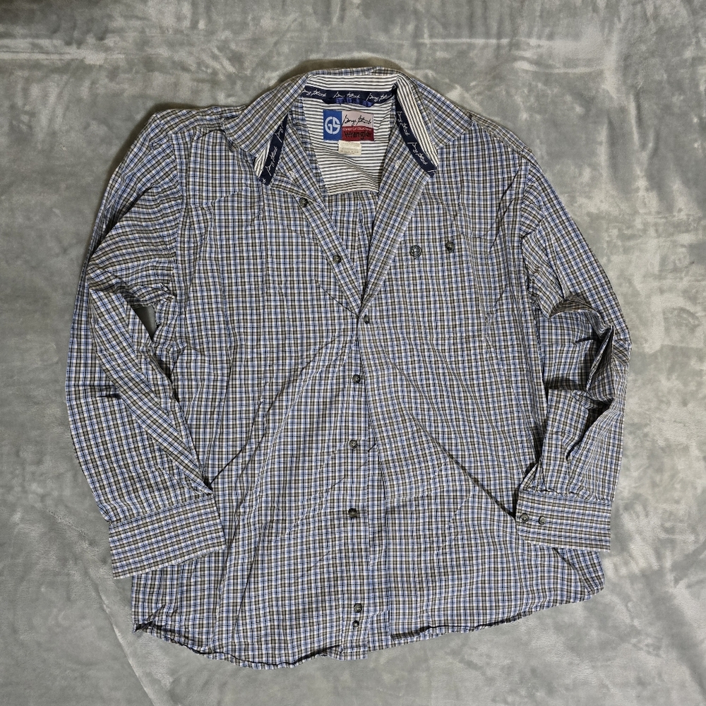 Wrangler George Straight Cowboy Cut Long Sleeve Large Blue/Black Button Up Shirt